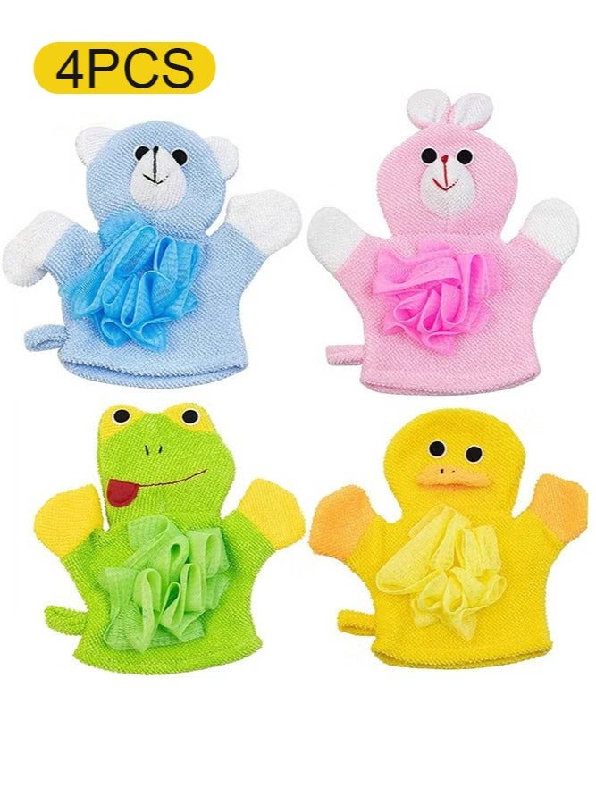 أخبار 4 PCS Baby Bath Sponge مع تصميم الحيوانات ، دمى اليد اللطيفة قفاز حمام القفاز ، اسفنجة حمام دش (أرنب ، ضفدع ، بطة ، دب)  - Image 1