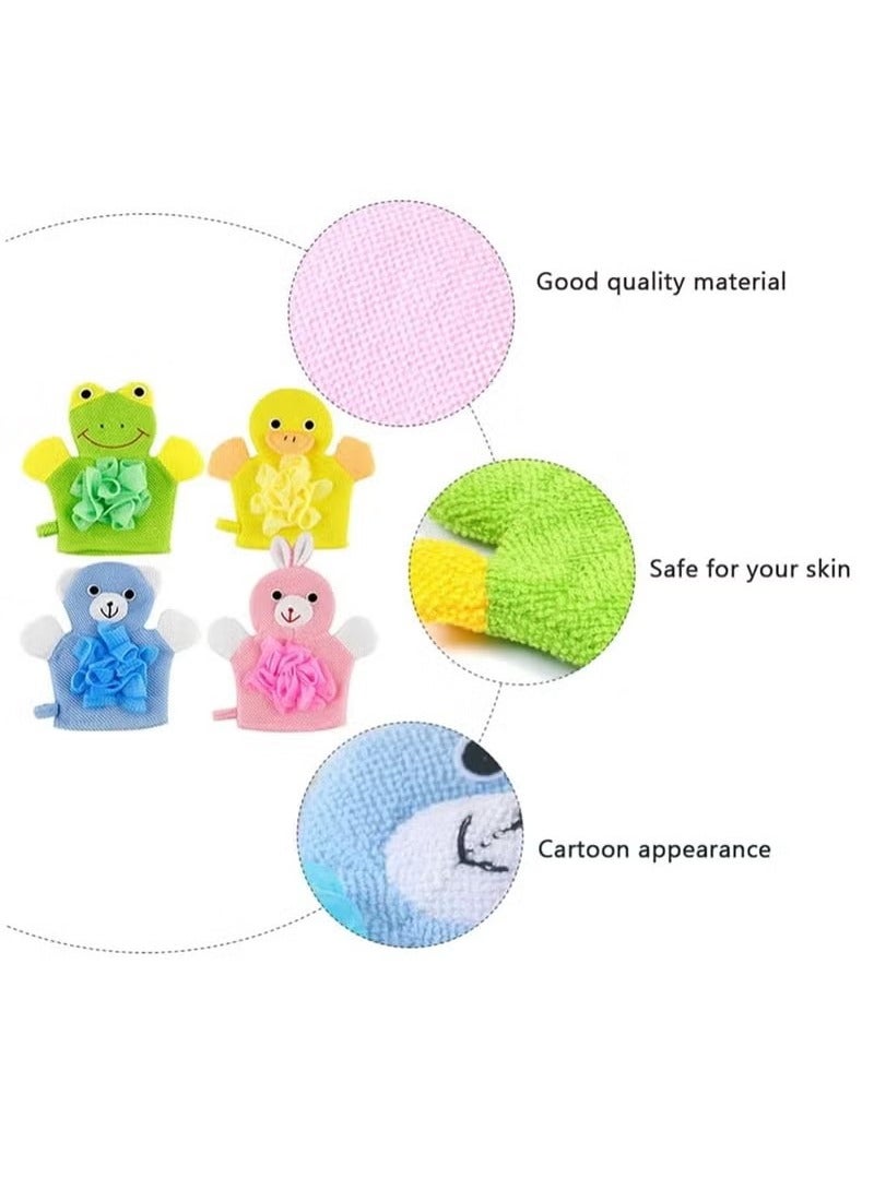 أخبار 4 PCS Baby Bath Sponge مع تصميم الحيوانات ، دمى اليد اللطيفة قفاز حمام القفاز ، اسفنجة حمام دش (أرنب ، ضفدع ، بطة ، دب)  - Image 4