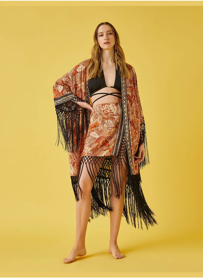 KOTON Tie Waist Fringed Patterned Kimonos