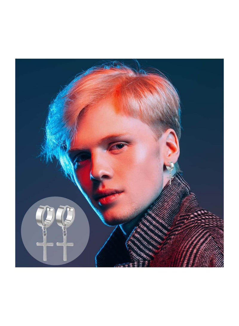 SYOSI أقراط للرجال أقراط سوداء مرصعة بأقراط للرجال أقراط سوداء من الفولاذ المقاوم للصدأ للرجال والنساء والمجوهرات للجنسين مجموعة أقراط دائرية مثقوبة وأقراط متقاطعة - Image 4