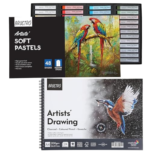 BRUSTRO Artists Soft Assorted Pastels Set of 48 with Drawing Pad A4 - Image 1
