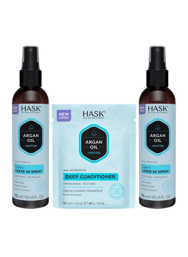 هاسك مجموعة بلسم هاسك أرغان 5 في 1 (6 أونصة - الكمية 2) وبلسم إصلاح عميق بزيت الأرغان، آمن على اللون، خالٍ من الكبريتات والبارابين والغلوتين، لجميع أنواع الشعر - Image 1