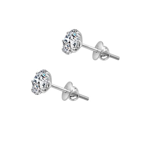 HIGHSPARK 925 Silver Solitaire Screwback Stud Earrings | 92.5 Sterling Silver & Round Brilliant Cubic Zirconia Tops for Men Women | Silver 5mm - Image 1