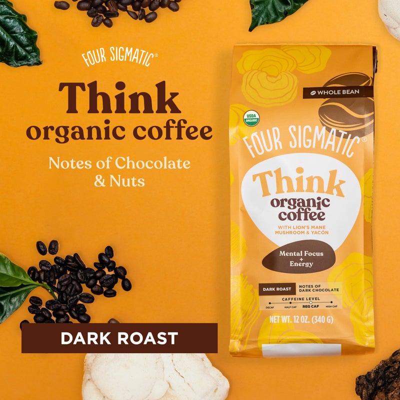 Four Sigmatic Dark Roast Organic Whole Bean Coffee | Whole Beans Coated with Lion's Mane, Chaga Mushrooms | Nootropic Mushroom Coffee for Enhanced Brain Function & Immune Support | 12oz - Image 3