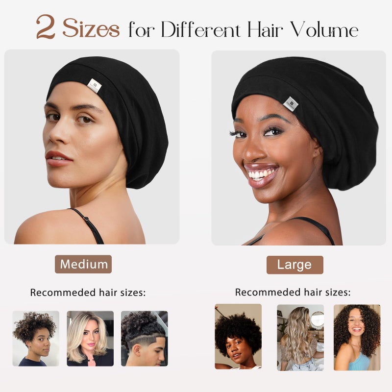 YANIBEST Silk Satin Bonnet Hair Wrap for Sleeping, Adjustable Slouchy Beanie for Women, Silk Lined for Curly Hair and Braids, Dark Grey - Image 5