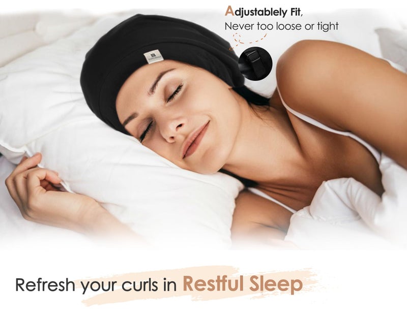 YANIBEST Silk Satin Bonnet Hair Wrap for Sleeping, Adjustable Slouchy Beanie for Women, Silk Lined for Curly Hair and Braids, Dark Grey - Image 2