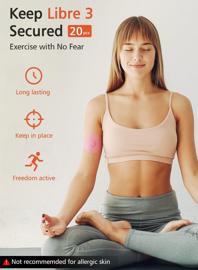 ٢٠ عبوة من أغطية جهاز قياس السكر Freestyle Libre 3، غطاء مستشعر الجلوكوز Freestyle Libre 3، لاصقات ورقية مقطوعة مسبقًا تدوم من ١٠ إلى ١٤ يومًا، بدون غراء في المنتصف من SUNMON (وردي) - Image 2