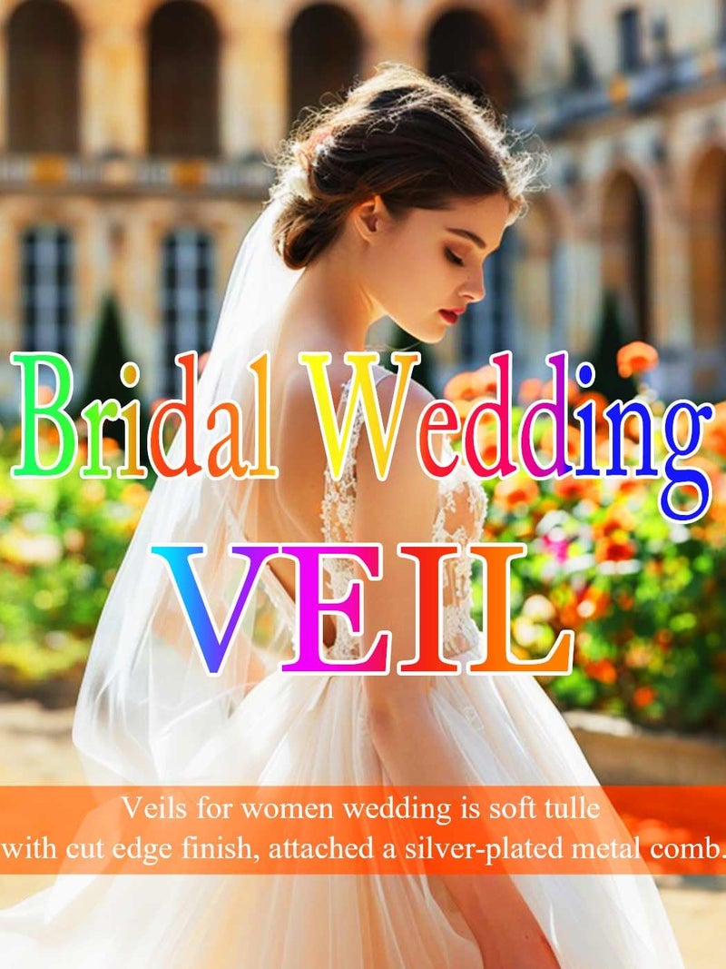 Latious Fingertip Bride Wedding Veils 2 Tier Bridal Veil Ribbon Edge Veils with Comb for Brides and Women (White) - Image 3