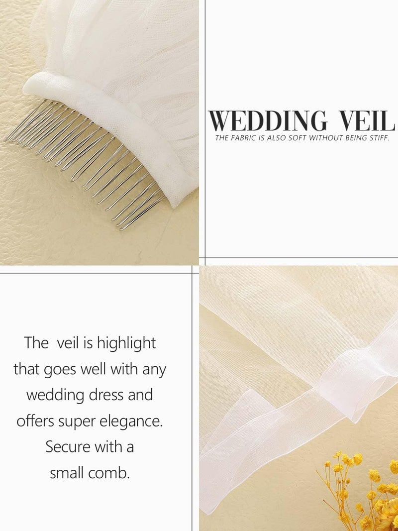 Latious Fingertip Bride Wedding Veils 2 Tier Bridal Veil Ribbon Edge Veils with Comb for Brides and Women (White) - Image 5