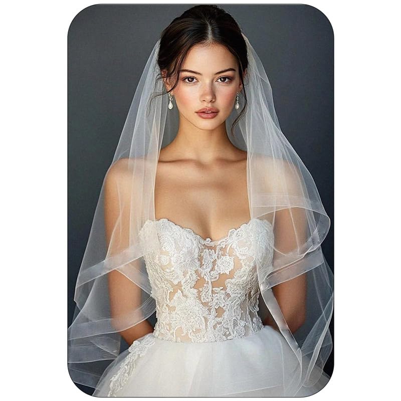 Latious Fingertip Bride Wedding Veils 2 Tier Bridal Veil Ribbon Edge Veils with Comb for Brides and Women (White) - Image 1
