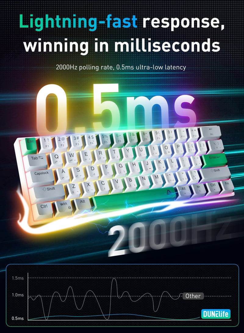 حياة الكثبان لوحة مفاتيح ألعاب ميكانيكية بـ 61 مفتاحًا - تدعم التبديل السريع للمفاتيح، إضاءة خلفية RGB بـ 16.8 مليون لون، تخطيط عربي/إنجليزي، تصميم مقاوم للماء ومضاد لظاهرة الضغطات الوهمية (مفاتيح حمراء)، تصميم مريح للغاية. - Image 3