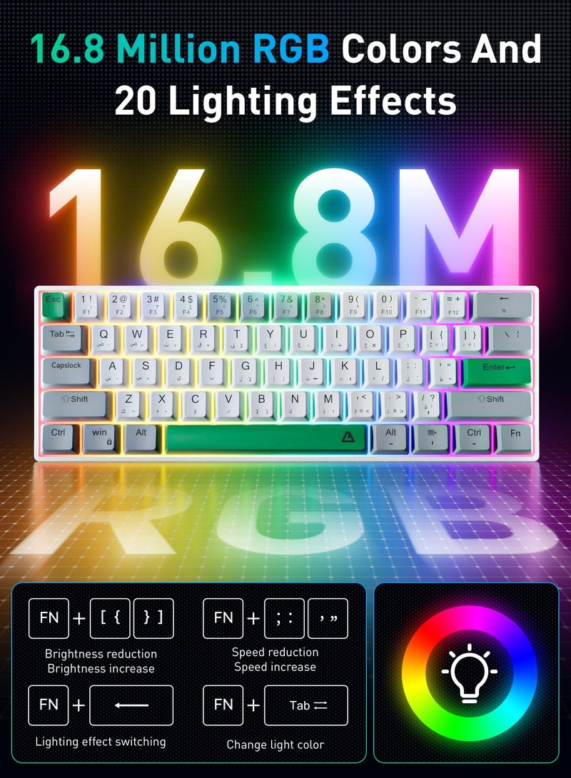 حياة الكثبان لوحة مفاتيح ألعاب ميكانيكية بـ 61 مفتاحًا - تدعم التبديل السريع للمفاتيح، إضاءة خلفية RGB بـ 16.8 مليون لون، تخطيط عربي/إنجليزي، تصميم مقاوم للماء ومضاد لظاهرة الضغطات الوهمية (مفاتيح حمراء)، تصميم مريح للغاية. - Image 2
