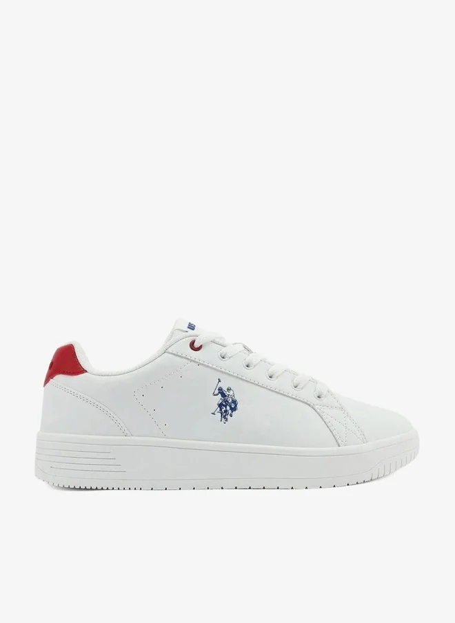 U.S. Polo Assn. Men’s White Sneakers with Red Heel Accent | Casual Lace-Up Comfort Shoes