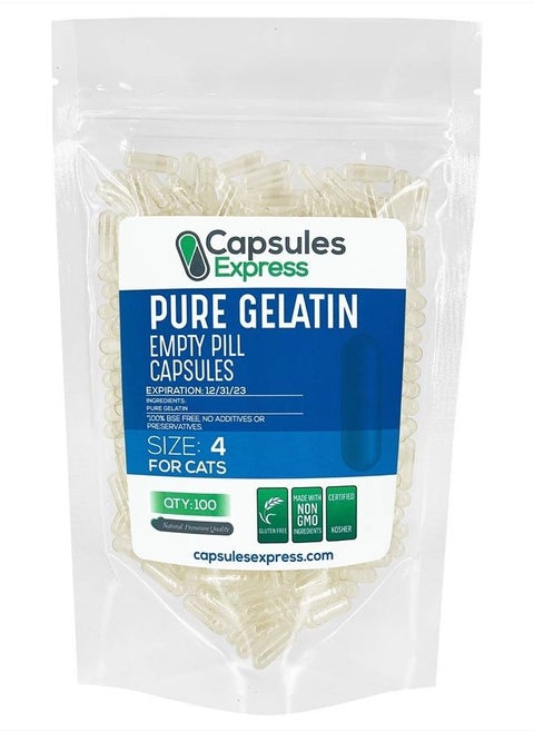 Size 4 Empty Capsules for Cats - Clear Empty Gelatin Capsules - Empty Pill Capsules - DIY Capsule Filling - Fillable Pure Bovine Pill Capsules Empty Gel Caps (100 Count)