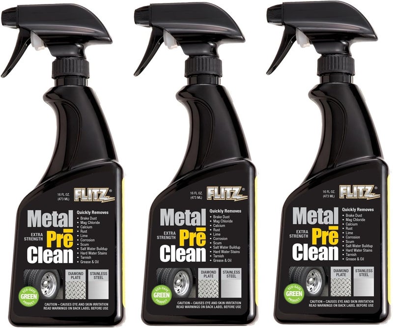 Flitz Metal Pre-Clean - 16oz of USA-Made Stainless Steel Cleaner Spray - Works on Aluminum, Brass, Copper, & More - Tarnish, Rust Remover for Metals - Non-Abrasive Aluminum Deoxidizer (3 Pack) - Image 1