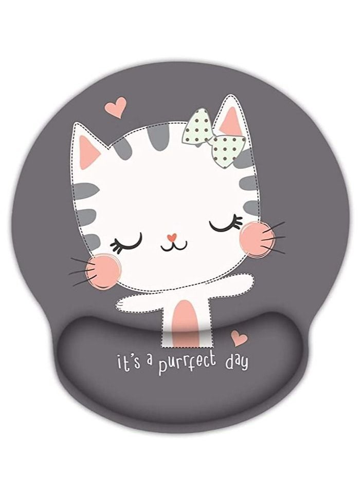 SYOSI - Ergonomic Mouse Pad with Wrist Support, Non-Slip Rubber Base Mousepad, for Home Office Gaming Working Computers Laptop, Easy Typing, Pain Relief, Memory Foam Rebound (Cute Cat) - Image 1