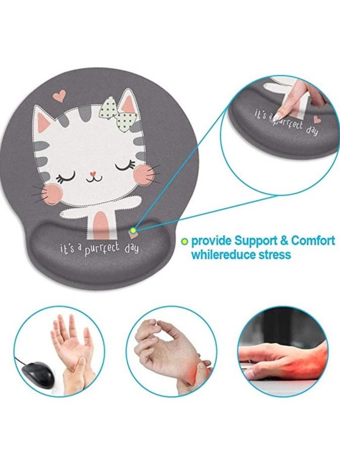 SYOSI - Ergonomic Mouse Pad with Wrist Support, Non-Slip Rubber Base Mousepad, for Home Office Gaming Working Computers Laptop, Easy Typing, Pain Relief, Memory Foam Rebound (Cute Cat) - Image 1
