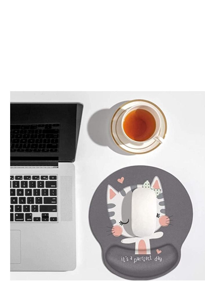 SYOSI - Ergonomic Mouse Pad with Wrist Support, Non-Slip Rubber Base Mousepad, for Home Office Gaming Working Computers Laptop, Easy Typing, Pain Relief, Memory Foam Rebound (Cute Cat) - Image 1
