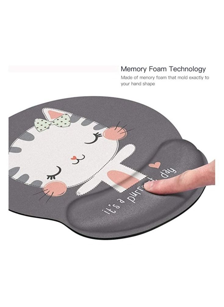 SYOSI - Ergonomic Mouse Pad with Wrist Support, Non-Slip Rubber Base Mousepad, for Home Office Gaming Working Computers Laptop, Easy Typing, Pain Relief, Memory Foam Rebound (Cute Cat) - Image 1