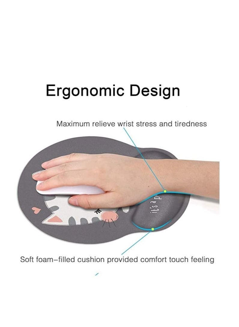 SYOSI - Ergonomic Mouse Pad with Wrist Support, Non-Slip Rubber Base Mousepad, for Home Office Gaming Working Computers Laptop, Easy Typing, Pain Relief, Memory Foam Rebound (Cute Cat) - Image 1