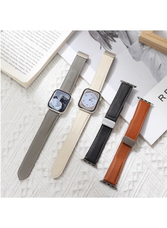 For Huawei GT4watch4 Watch GT3 Silver Magnetic Buckle Litchi Pattern Leather Folding Strap GT2 In Stock-Color:Brown-Specifications:Flat Mouth 22mm [switch Earrings]  - Image 2