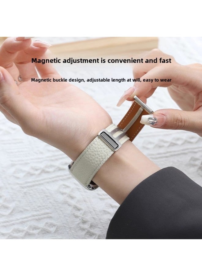 For Huawei GT4watch4 Watch GT3 Silver Magnetic Buckle Litchi Pattern Leather Folding Strap GT2 In Stock-Color:Brown-Specifications:Flat Mouth 22mm [switch Earrings]  - Image 3