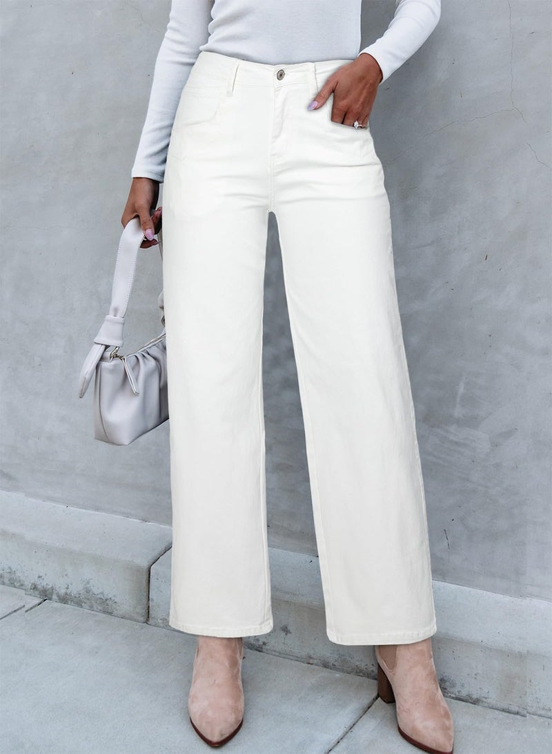 Sidefeel Jeans for Women Wide Leg High Waisted Stretchy Jeans Straight Leg Zimbaplatinum Ankle Denim Pants with Slant Pockets White Size 8 - Image 4