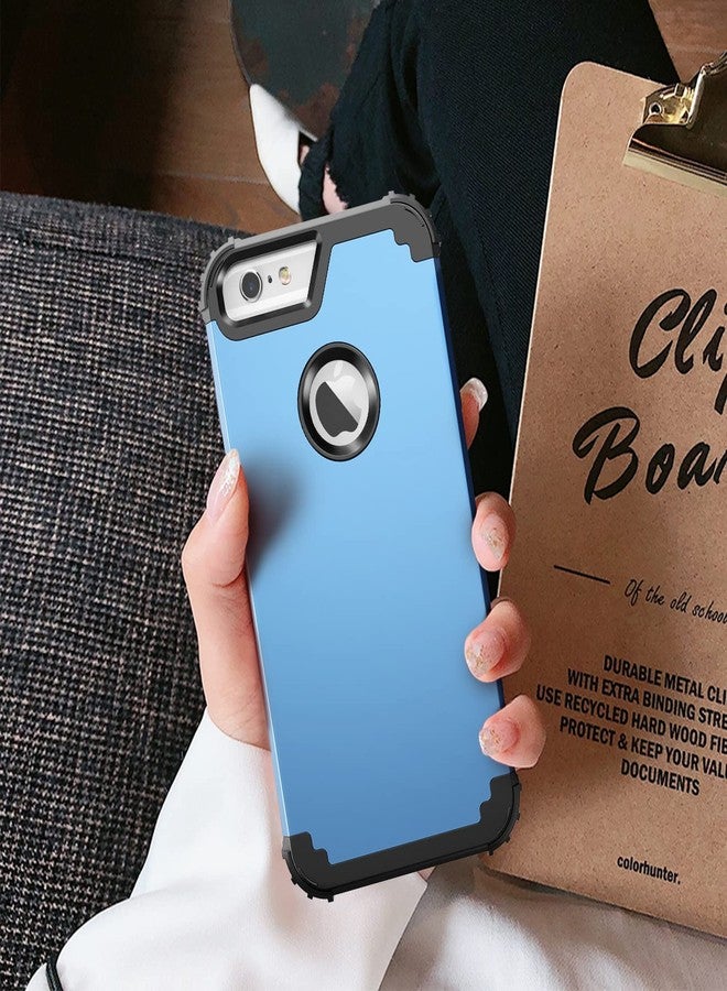 اي دي ويل جراب IDweel لهاتف iPhone 6S Plus مع واقي شاشة، جراب لهاتف iPhone 6 Plus، 3 في 1 مقاوم للصدمات، نحيف، هجين، شديد التحمل، غطاء صلب من البولي كربونات مع حافة ناعمة من السيليكون، غطاء كامل للجسم، أزرق سلام/أسود - Image 5