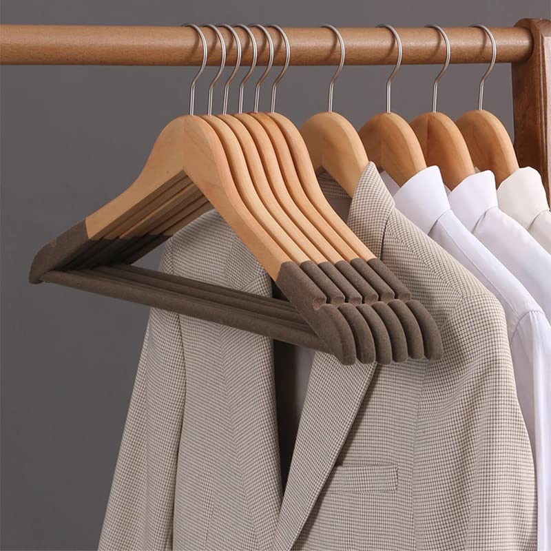 VIHAX Wooden Hanger for Clothes Hanging | Hangers for Wardrobe and Cupboard | Non-Slip Bar | Precisely Cut Notches | 360 Degree Swivel Chrome Hook | Hanging Garments and Accessories (12) - Image 1