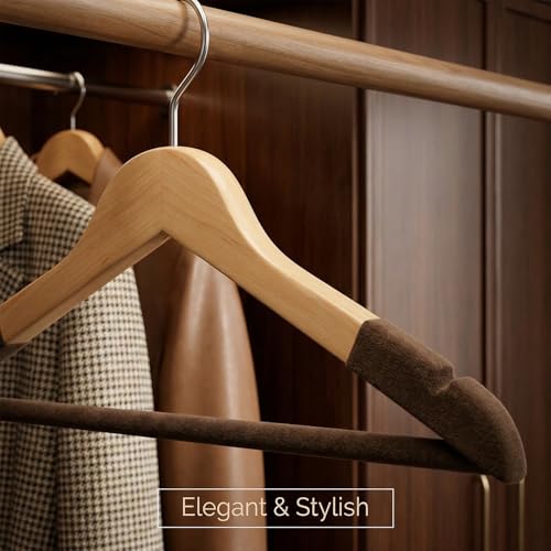 VIHAX Wooden Hanger for Clothes Hanging | Hangers for Wardrobe and Cupboard | Non-Slip Bar | Precisely Cut Notches | 360 Degree Swivel Chrome Hook | Hanging Garments and Accessories (12) - Image 2