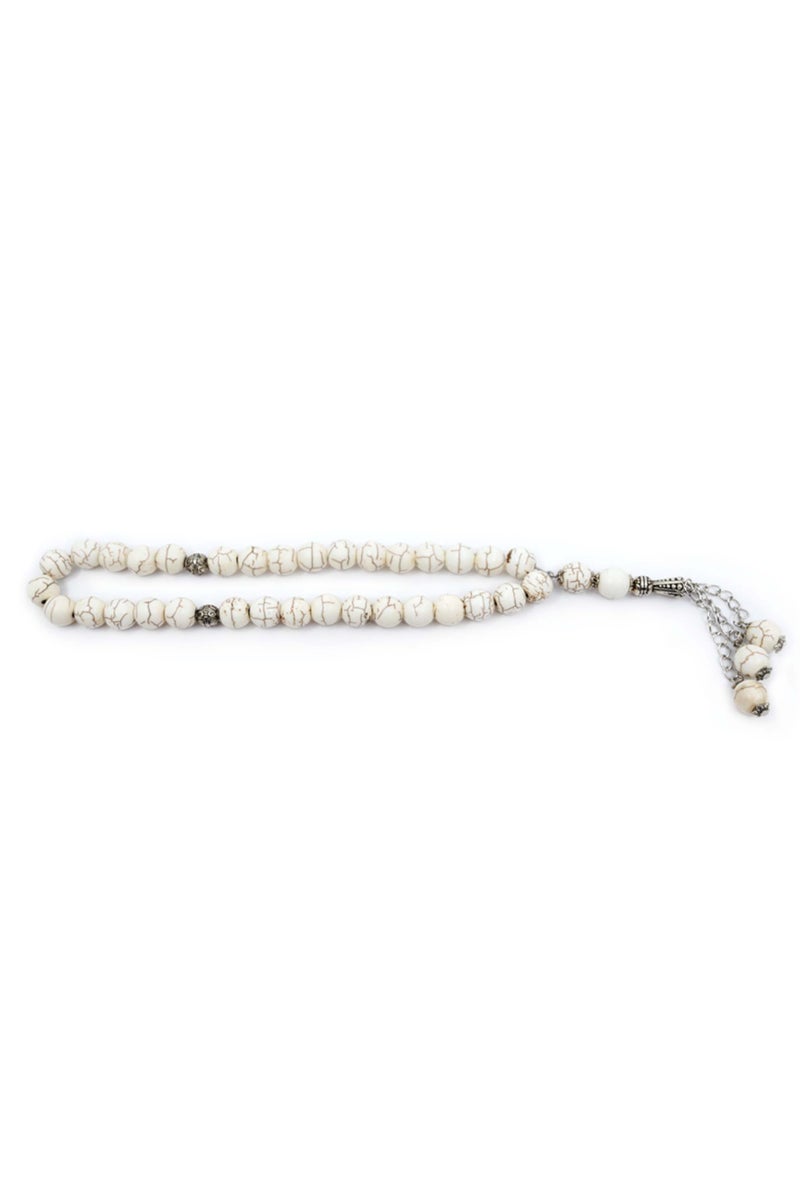 Midas Natural White Jasper Prayer Beads – 10mm 33 + 5 Bead Islamic Tasbih Misbaha for Healing, Calmness & Spiritual Balance - Image 1