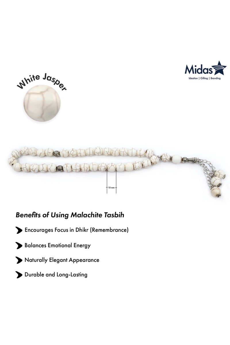 Midas Natural White Jasper Prayer Beads – 10mm 33 + 5 Bead Islamic Tasbih Misbaha for Healing, Calmness & Spiritual Balance - Image 2
