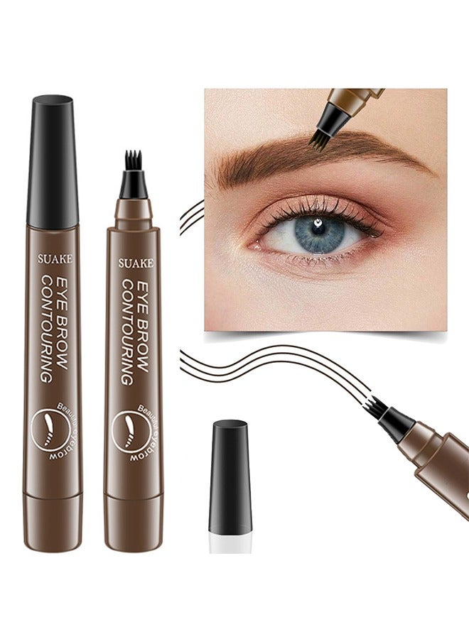 سويكي صبغة بلدي 4 أطراف للحواجب لون أربع شوكة قلم حواجب مائي ، قلم نحت الحواجب ، قلم الحواجب السحري المقاوم للماء ، سهل التشكيل ، مقاوم للماء ومقاوم للتلطخ يخلق # بني غامق طبيعي - Image 1