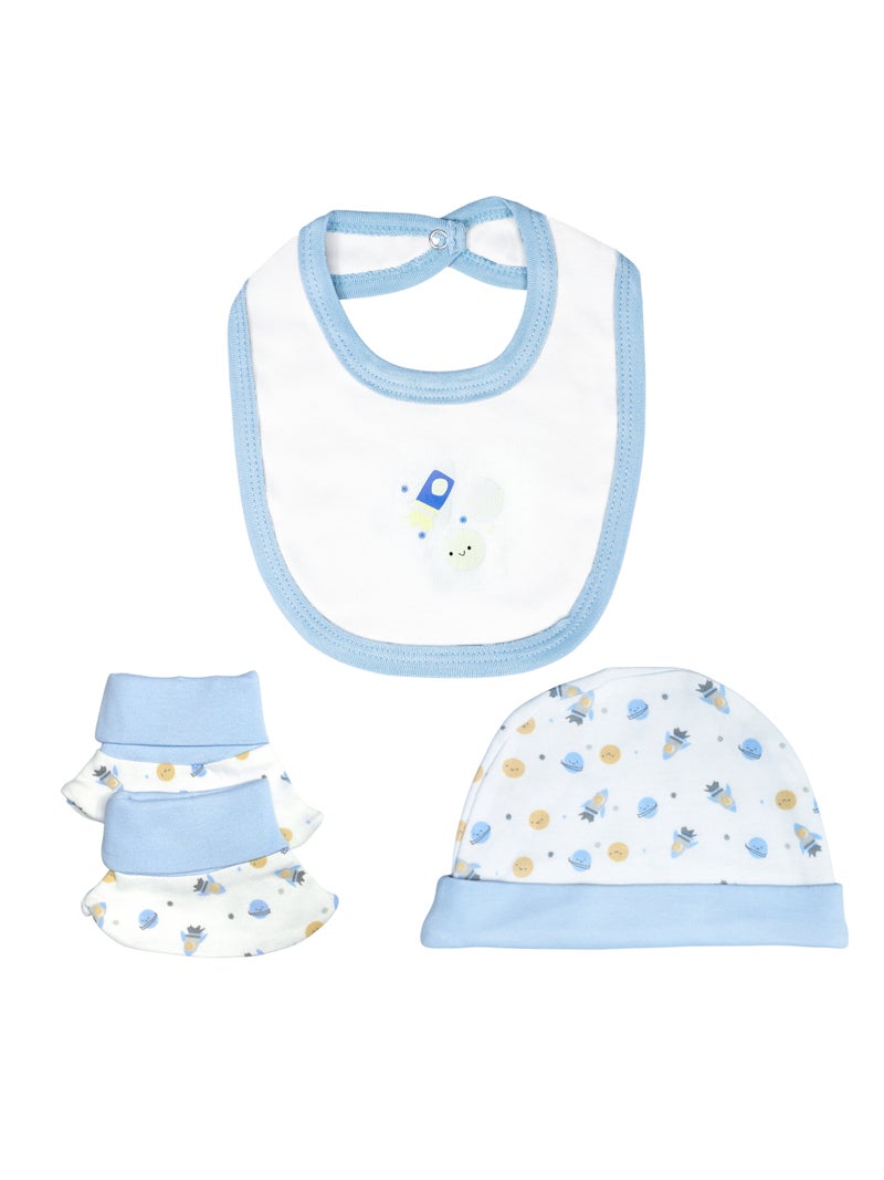 Babies Basic 5 piece Unisex 100% Cotton Sets include Bib, Romper, Mittens, Cap and Sleepsuit/Jumpsuit - Image 4