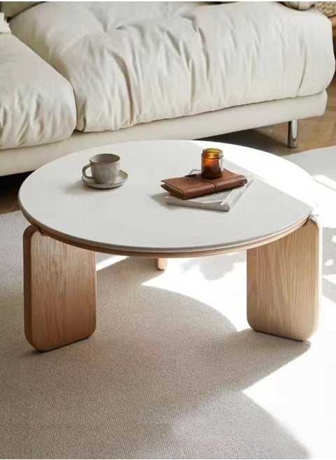 Multipurpose Modern Nordic Design Solid Wood Coffee Table Rock Slab Tabletop Rustic Side Table Round Tea Table Center Table Serving Table for Living Room 70x38 cm