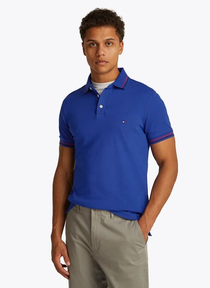 TOMMY HILFIGER Logo Print Short Sleeve Tipped Polo Shirt