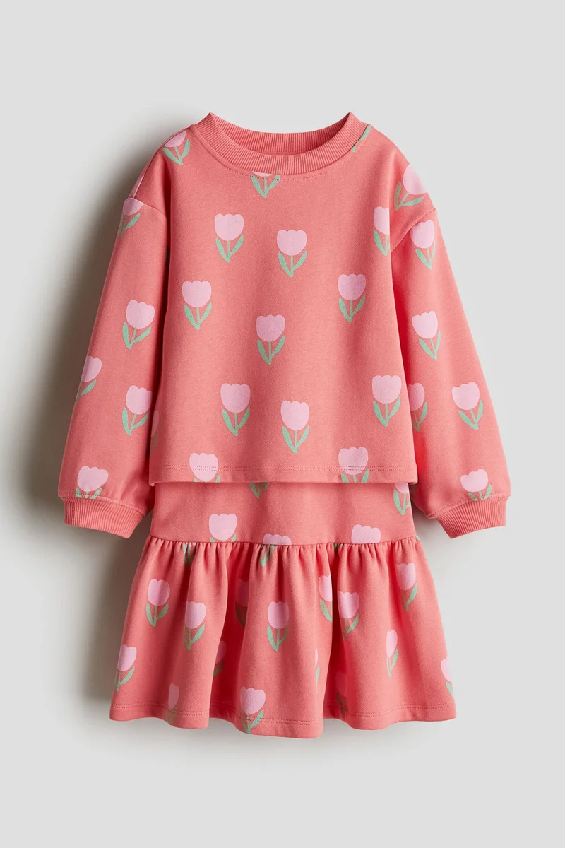 اتش اند ام طقم سويت شيرت وتنورة - عبوة من قطعتين