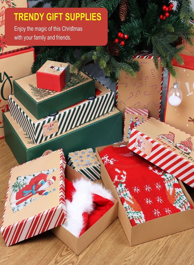 Giiffu 18 Kraft Christmas Gift Boxes with Lids, 12 Designs & 4 Sizes with Gift Stickers, Assorted Size Decorative Holiday Gift Boxes for Wrapping Robes, Sweater, Shirt, Clothes, Xmas Present(Brown) - Image 4