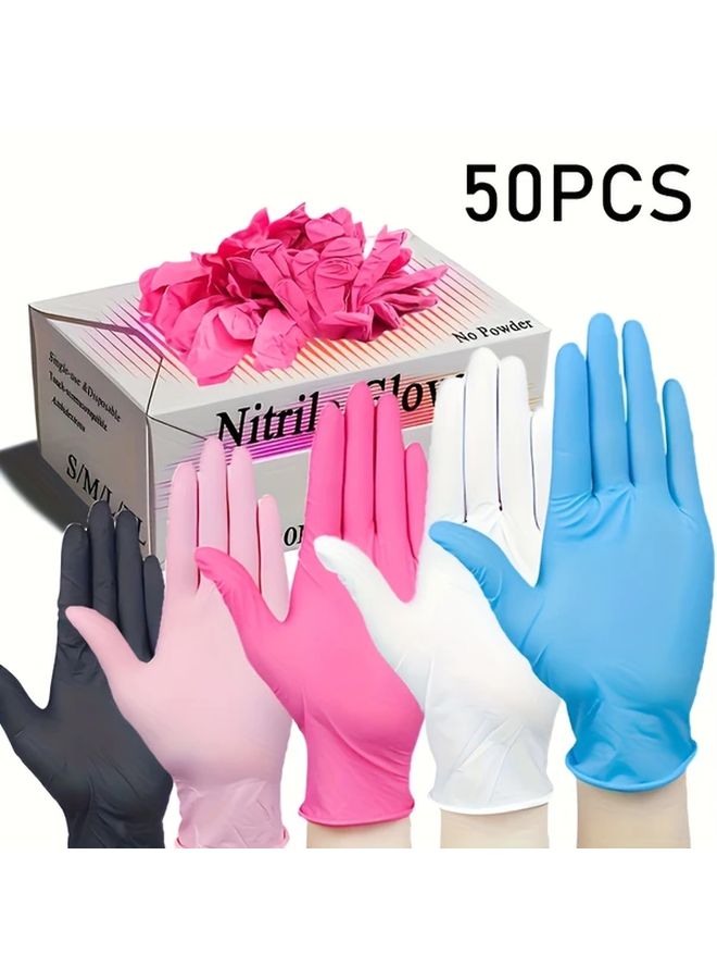 Pink Disposable Nitrile Gloves Size L 50 Pcs For Household Cleaning Pet Care Hair Dye - Image 2