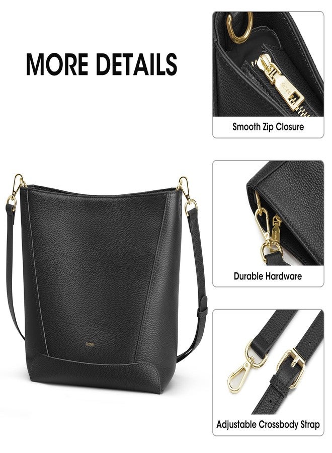 Kattee Leather Purses and Handbags Trendy, Bucket Bags for Women, Top Grain Leather Hobo Tote Shoulder Crossbody Bag with 2 Straps, Black - Image 5