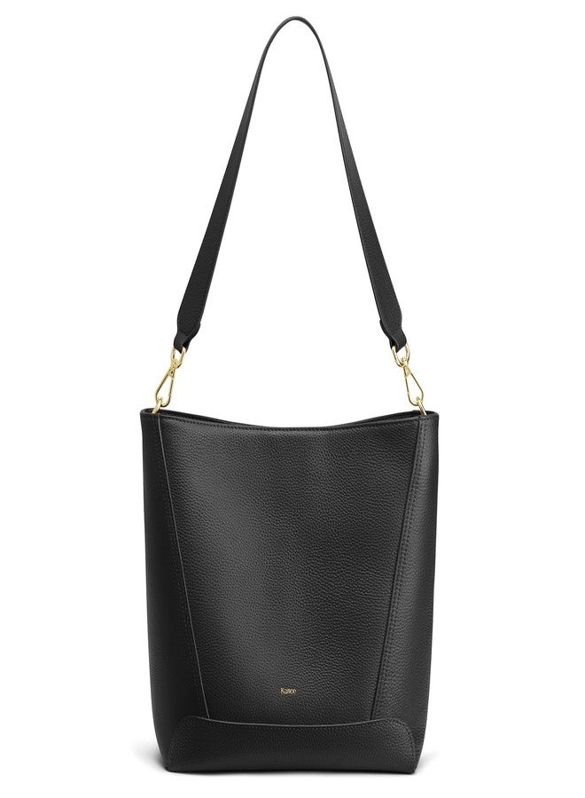 Kattee Leather Purses and Handbags Trendy, Bucket Bags for Women, Top Grain Leather Hobo Tote Shoulder Crossbody Bag with 2 Straps, Black - Image 1