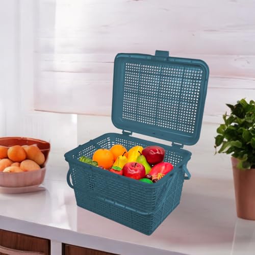Go Hooked Kids Picnic Storage Basket with Lid & Snap Lock | Multipurpose Toys, Diaper & Essentials Organizer | Durable Plastic Storage Basket with Handle for Home & Travel (Grey) - Image 1