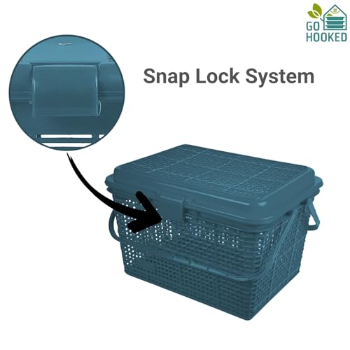 Go Hooked Kids Picnic Storage Basket with Lid & Snap Lock | Multipurpose Toys, Diaper & Essentials Organizer | Durable Plastic Storage Basket with Handle for Home & Travel (Grey) - Image 4