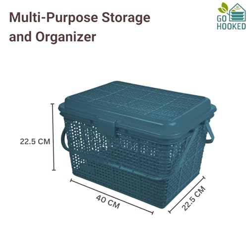 Go Hooked Kids Picnic Storage Basket with Lid & Snap Lock | Multipurpose Toys, Diaper & Essentials Organizer | Durable Plastic Storage Basket with Handle for Home & Travel (Grey) - Image 5