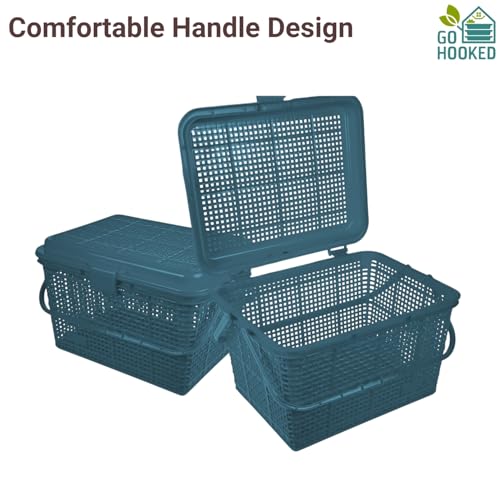 Go Hooked Kids Picnic Storage Basket with Lid & Snap Lock | Multipurpose Toys, Diaper & Essentials Organizer | Durable Plastic Storage Basket with Handle for Home & Travel (Grey) - Image 3