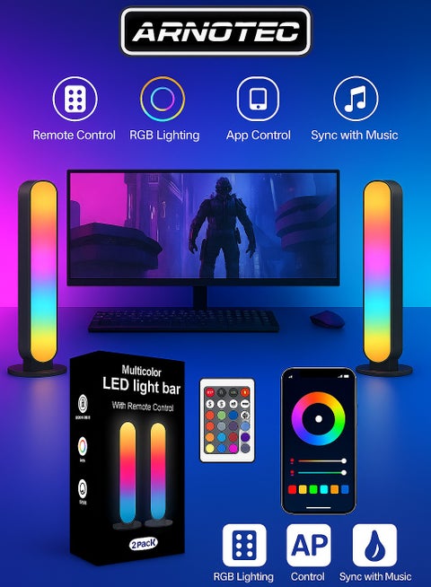 2pcs LED Night Light RGB Ambient Lights with Remote Control For Gaming TV Room Bedroom Decoration Bar Music Rhythm Symphony Lamp