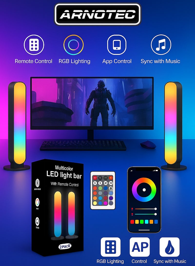 ARNOTEC 2 قطع مصباح LED ليلي RGB أضواء محيطية مع جهاز تحكم عن بعد لتزيين غرفة الألعاب والتلفاز وغرفة النوم والبار وإيقاع الموسيقى ومصباح السيمفونية - Image 1