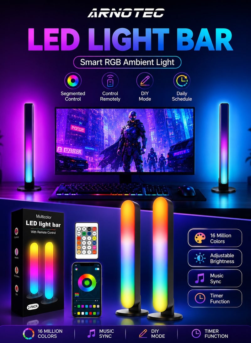 ARNOTEC 2pcs LED Night Light RGB Ambient Lights with Remote Control For Gaming TV Room Bedroom Decoration Bar Music Rhythm Symphony Lamp - Image 1
