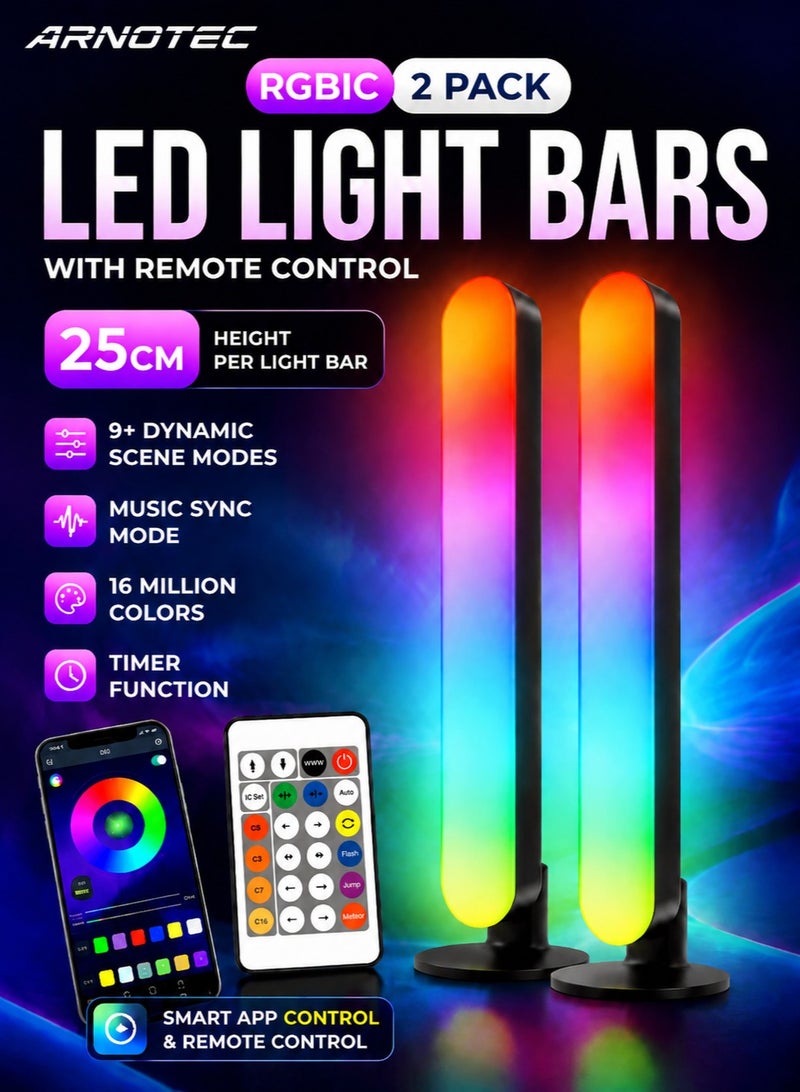 ARNOTEC Smart RGB WiFi Ambient Light Bars 2-Pack, App & Voice Control (Alexa & Google), Music Sync LED Desk Lamp Set of 2, Gaming Monitor Backlight, DIY Color Modes, RGBICWW Smart Ambient Lighting for Desk, Bedroom & Gaming Setup - Image 1