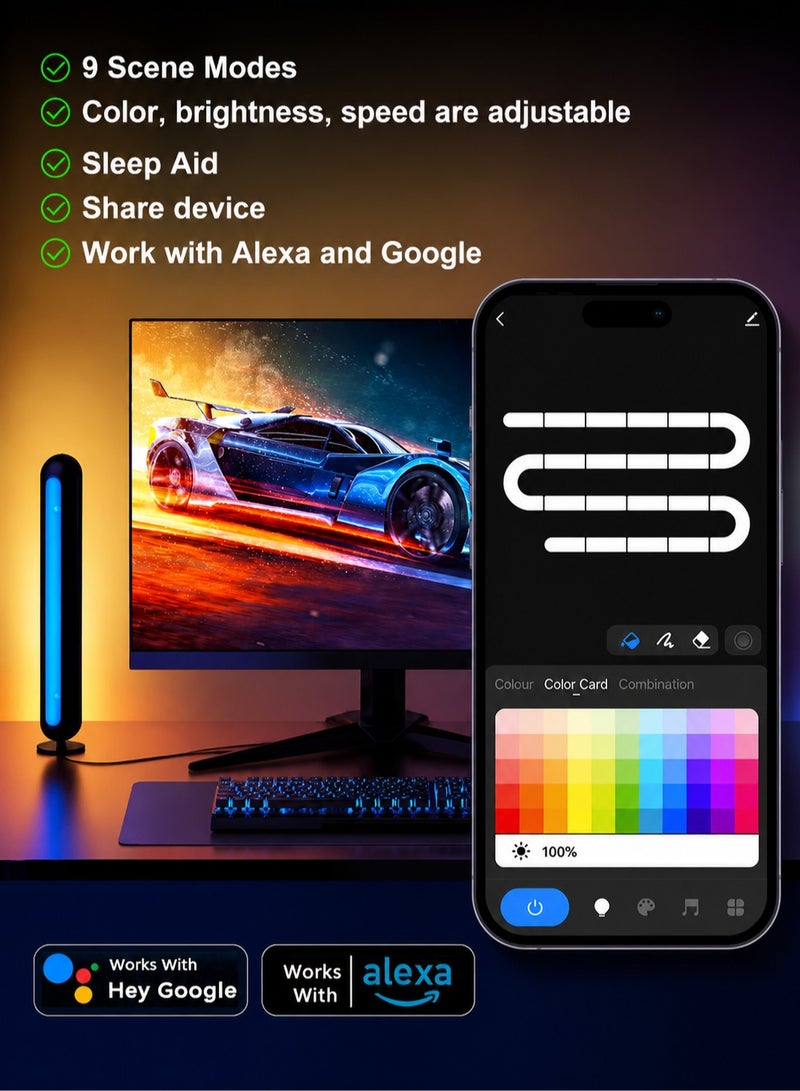 ARNOTEC Smart RGB WiFi Ambient Light Bars 2-Pack, App & Voice Control (Alexa & Google), Music Sync LED Desk Lamp Set of 2, Gaming Monitor Backlight, DIY Color Modes, RGBICWW Smart Ambient Lighting for Desk, Bedroom & Gaming Setup - Image 4